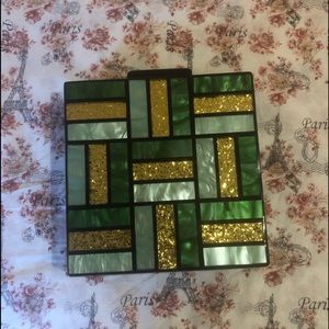 Green marble clutch bag